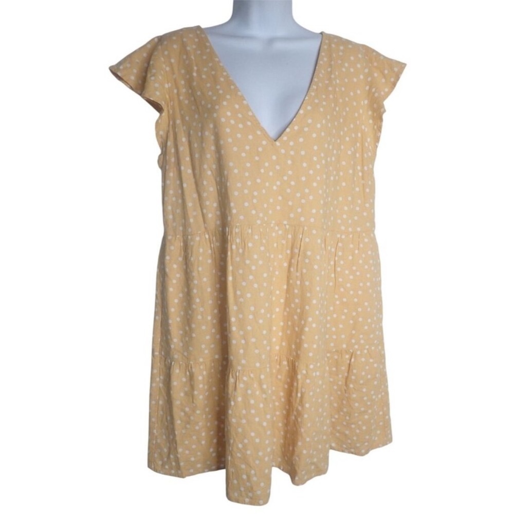 Abercrombie & Fitch Yellow Polkadot Linen Dress Short Sleeve Tiered